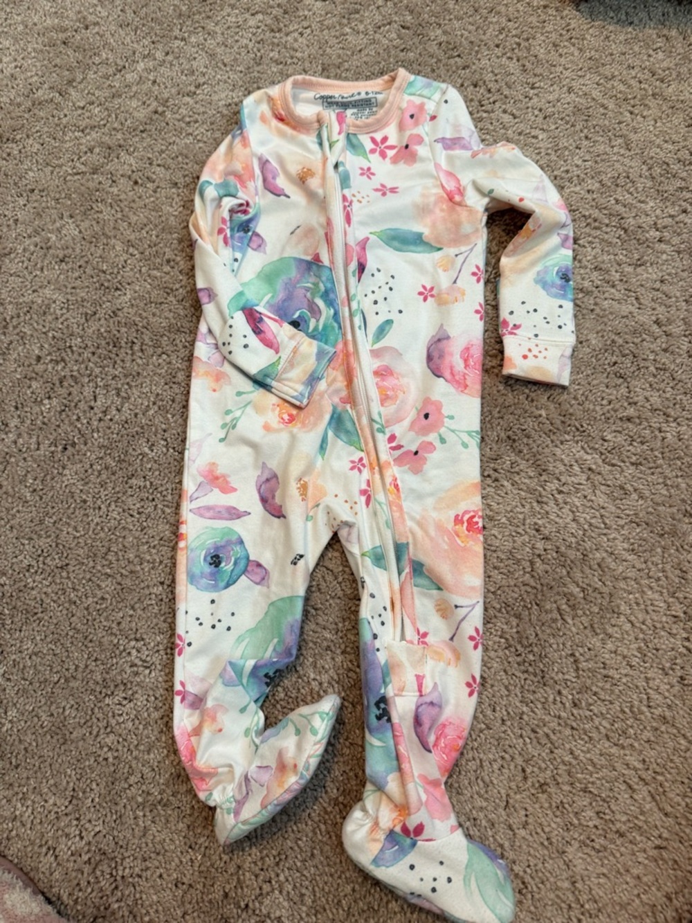 Copper Pearl Floral Watercolor Footed Pajamas - 6-12mo